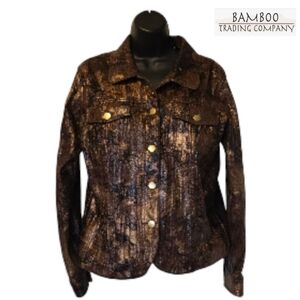BAMBOO TRADERS Women’s Jacket Metallic Gold/chocolate Brown Jacket Size Medium